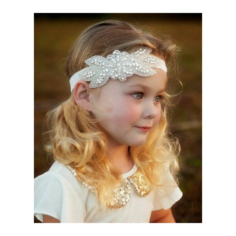 Bandeau habillé en perle et strass de verre, modèle Athena