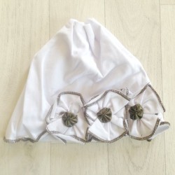 Bonnet fille en coton fin modèle blanc coutures kaki