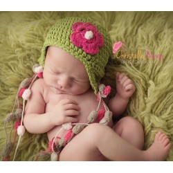 Bonnet au crochet vert pour la taille naissance à 2 ans