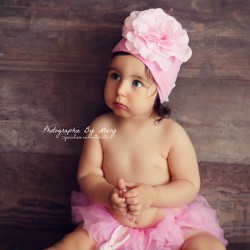 Bonnet fleur bébé/enfant en coton, modèle rose bonbon