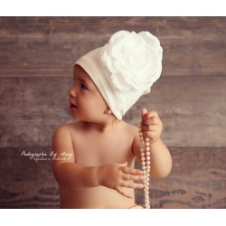 Bonnet fleur bébé/enfant en coton, modèle blanc 