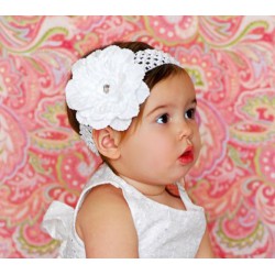 Bandeau+barrette bébé/fille, modèle Pétunia blanc