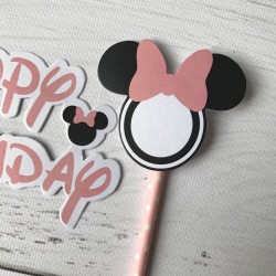 Guirlande décoration de gâteau Happy Birthday Mickey Mouse rose clair