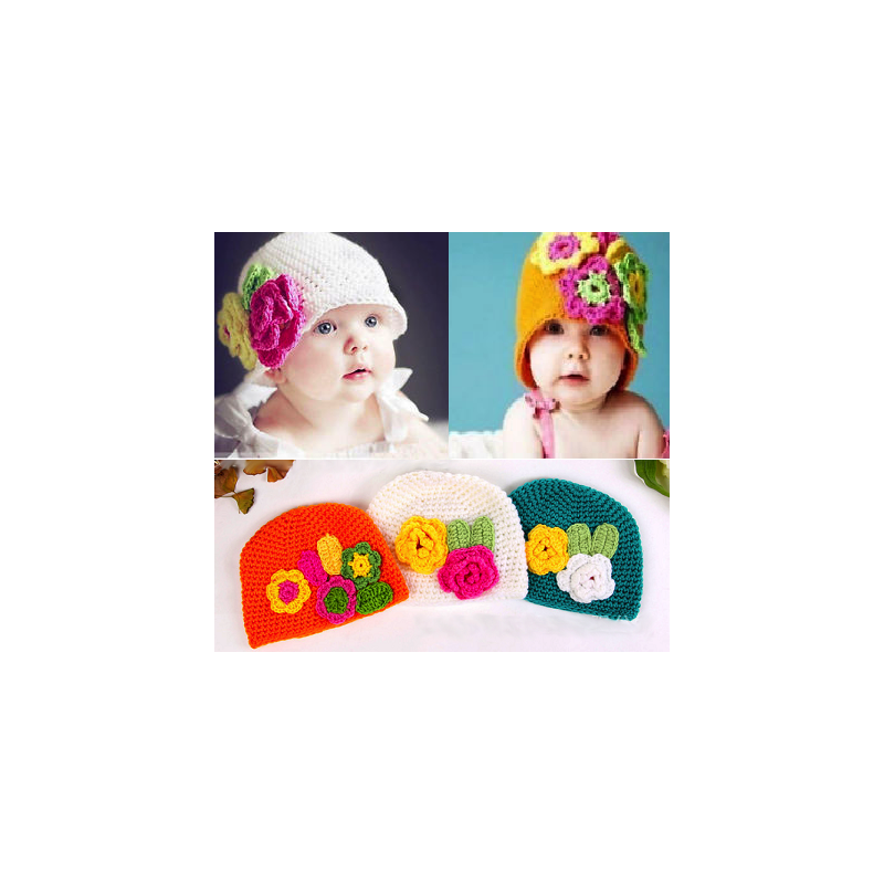 Bonnets bébé fille boule Rétro Fleur 0 - 2 ans, 3 couleurs